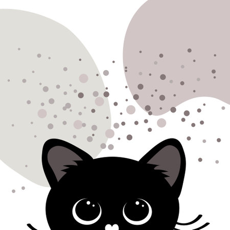 Wall art, illustration, cute black cat and abstract pastel watercolor shapes. Graphic design for postcards, posters.のイラスト素材
