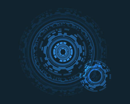 Abstract technology background.Round blue techno shapes on dark blue background. Modern design. Banner for text.のイラスト素材