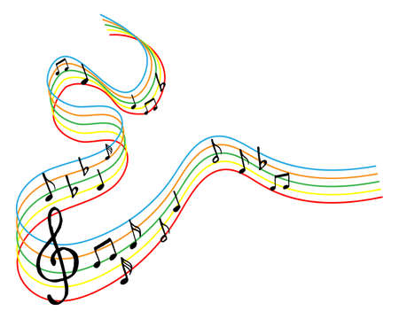Music illustration, musical notation signs and treble clef on a rainbow stave. Elegant design for logo, poster, banner.のイラスト素材
