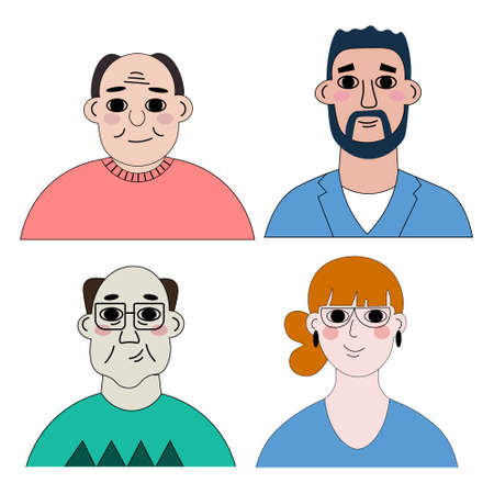 Flat abstract illustration, set of drawn men and women of different appearance. Graphic design for postersのイラスト素材