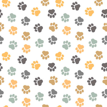 Seamless pattern, print, prints of paws of cats, gray and brown tones on a white background. Textiles, cover, decor for kids bedroomのイラスト素材