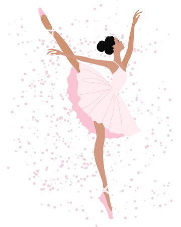 Illustration, a dancing ballerina in a pale pink dress and pointe shoes on an abstract background. Poster for dance lessons, clip artのイラスト素材