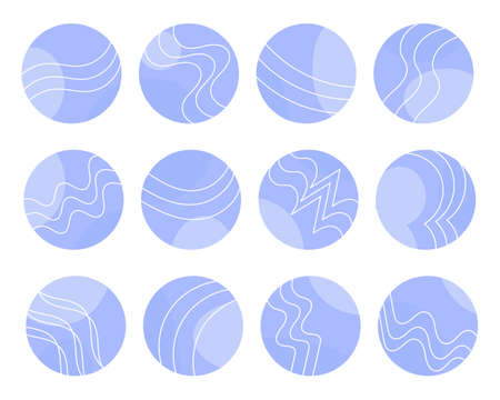 Set of abstract oval shapes in purple tones with white waves,  stories. Design for social networks, for textのイラスト素材