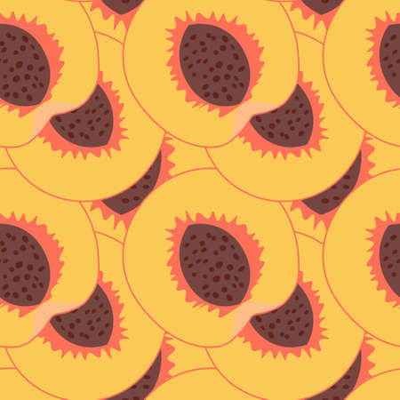 Seamless pattern, cut ripe juicy peaches. Bright background, print, textiles, paper, cover