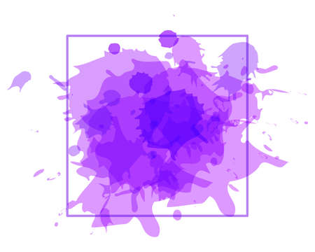 Lilac watercolor stain in a square frame on a white background. Decor element, background, texture. Vectorのイラスト素材
