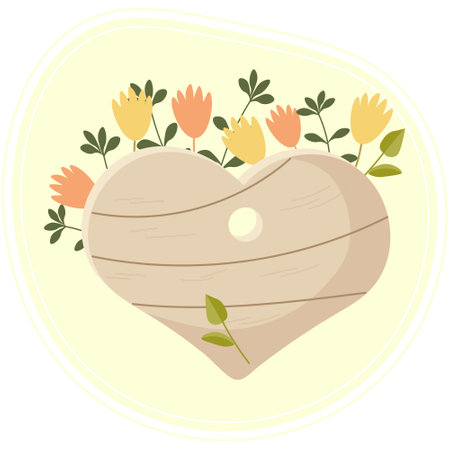 Illustration, gardening, wooden plate - heart with flowers on a gentle background. Icon, vectorのイラスト素材