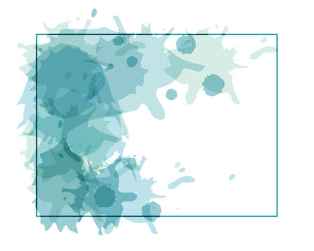 Watercolor background, frame with blue and turquoise watercolor stains and splashes. Abstract background for text, vectorのイラスト素材