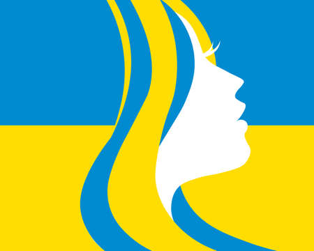 The face of a girl with blue-yellow hair and the Ukrainian flag. Abstract illustration, poster, bannerのイラスト素材