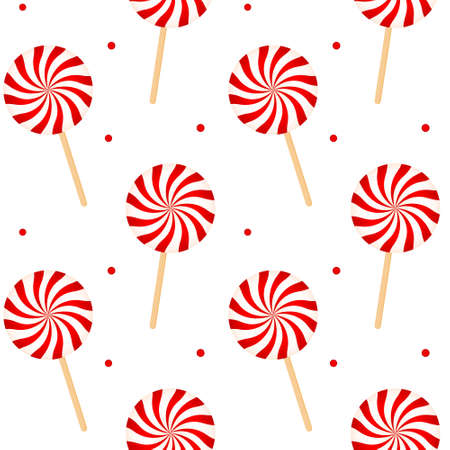 Seamless pattern of lollipops, realistic red and white candies on a white background. Children's print. textiles, holiday packagingのイラスト素材