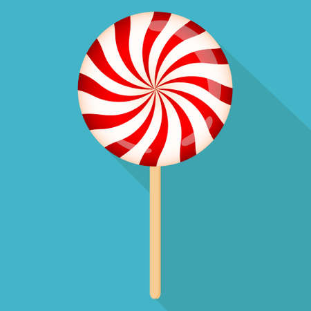 Illustration, lollipop, realistic red and white spiral candies on a turquoise background. Baby print, holiday decor, vectorのイラスト素材