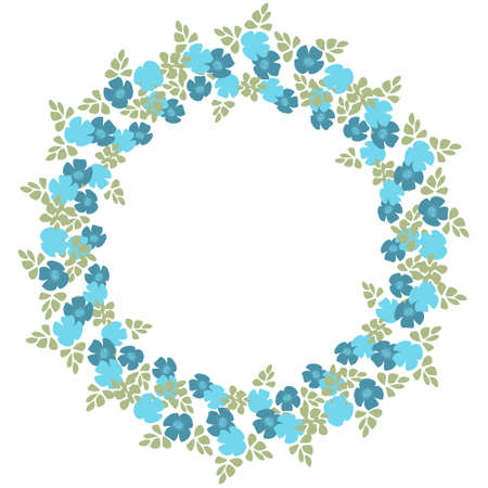 Round wreath, frame of small blue flowers. Design for wedding invitation, birthday greeting card. anniversary. Vectorのイラスト素材