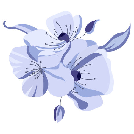 Illustration, delicate lilac flowers on a white background. Print, textile, wallpaper, decor for pastel linen, vectorのイラスト素材