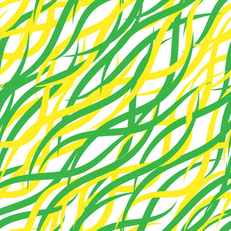 Seamless pattern, abstract smooth wavy lines of yellow and green colors on a white background. Summer print, textiles, wallpaper, decor for pastel linenのイラスト素材
