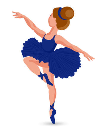 Illustration, a little ballerina in a blue dress and pointe shoes with ribbons. Girl dancing. Print, clip-art, vectorのイラスト素材