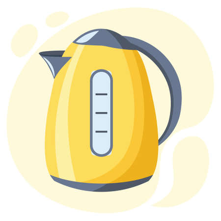 Kitchen utensils, yellow electric kettle on an abstract background. Icon, illustration, vectorのイラスト素材