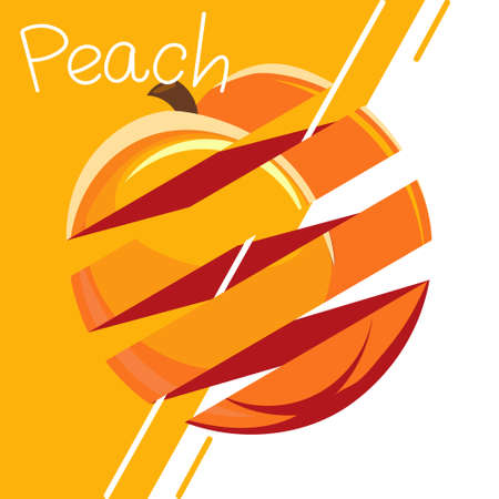 Fruit illustration, abstract spirally sliced ââpeach on a contrasting background with an inscription. Print for clothes, poster, clip-art, vectorのイラスト素材