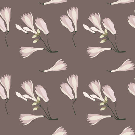 Seamless pattern, branches with pale pink magnolia flowers on a beige background. Print, textile, pastel decor, wallpaperのイラスト素材