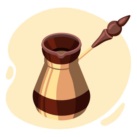 Illustration, realistic vintage turkish turk for coffee, brown and beige colors. Print, clip art, iconのイラスト素材