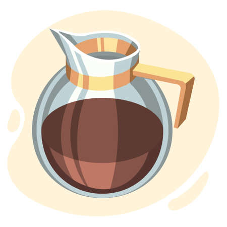 Illustration drawn realistic glass jug of coffee. Brown-gold colors. Pint, clip art, iconのイラスト素材