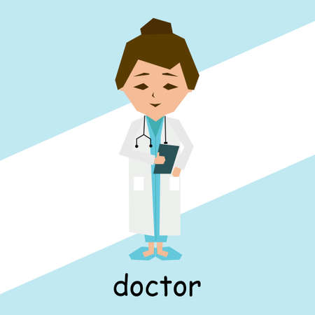Abstract character, profession concept, drawn female pediatrician with stethoscope. Cartoon illustration, clip art, icon, vectorのイラスト素材