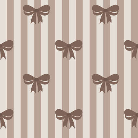 Seamless pattern, bows on a striped background, beige colors. Print, textile, wallpaper, bedroom decorのイラスト素材