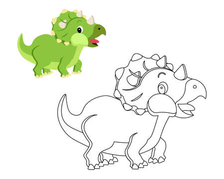 Cute green dinosaur, illustration and sketch for coloring. Design for children's coloring book. vectorのイラスト素材