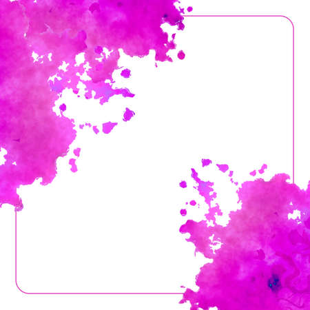 Watercolor frame for text, lilac stains and splashes of watercolor and square, painterly illustration. postcard, backgroundのイラスト素材