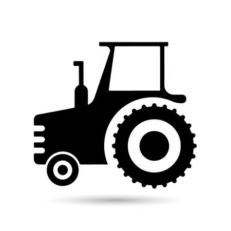Illustration, black agricultural tractor. Transport icon, cartoon flat illustration, vectorのイラスト素材