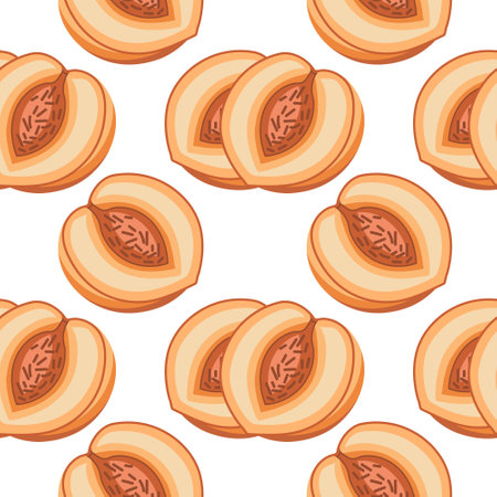 Seamless pattern, half peaches on a white background. Fruit background, print, textile, vectorのイラスト素材