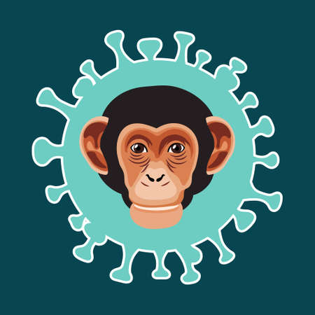 Monkey face in the monkeypox virus molecule. Medical concept, fight against the virus. Illustration, vectorのイラスト素材