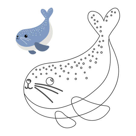 Cute baby whale, children's coloring page. Design for coloring book, illustration, print, vectorのイラスト素材