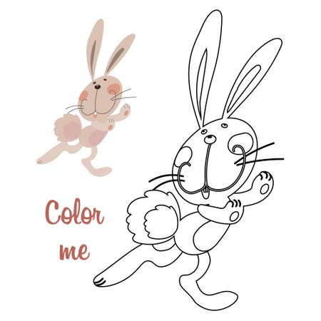 Cute cheerful bunny, animal illustration and sketch. Design for children's coloring book, coloring page.のイラスト素材