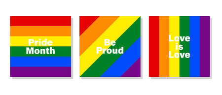 LGBT pride banners set. Collection of square LGBT flag color templates. Backgrounds, web resources, vectorのイラスト素材