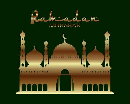 Festive illustration of Ramadan Mubarak, Golden Mosque and text. postcard, poster, vectorのイラスト素材