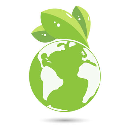 Ecological icon, planet with green leaves. logo vectorのイラスト素材