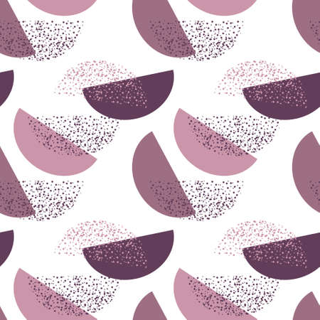 Seamless pattern in boho style, lilac semicircular shapes and dotted shapes on a white background. Vintage texture, print, background, textileのイラスト素材