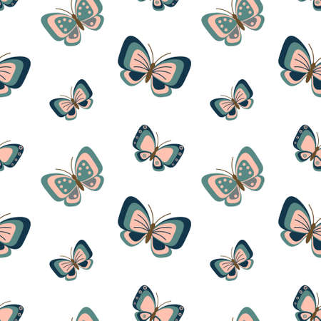 Seamless pattern, butterflies with an ornament, pastel colors. Print, background, textile, vectorのイラスト素材
