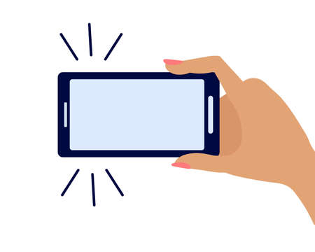Woman's hand with a smartphone. illustration, poster, vectorのイラスト素材