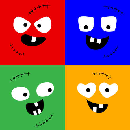 Set of cute monster characters with different emotions, web resource. Print for children, illustration, vectorのイラスト素材