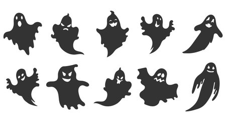 Set of ghost icons, halloween ghosts. Festive decor elements, vectorのイラスト素材