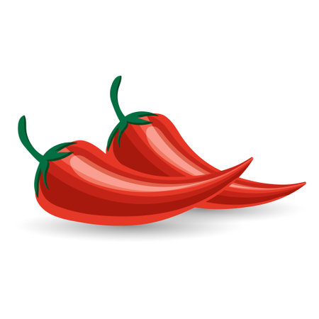 Red chili peppers on a white background. Vegetables illustration, clip art, vectorのイラスト素材