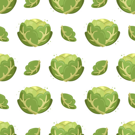 Seamless pattern, white cabbage, vegetable print. Kitchen decor, textile, vector