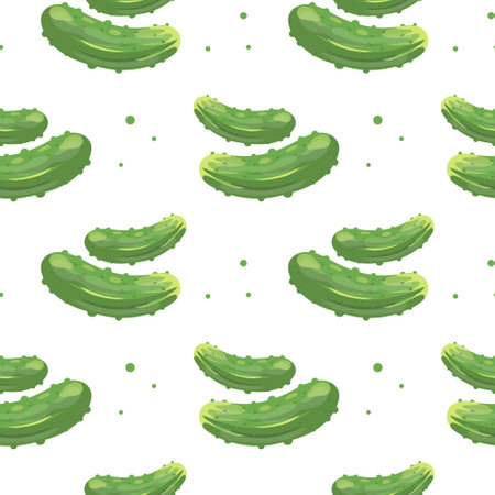 Seamless pattern, green cucumbers, vegetable print. Kitchen decor, textile, vectorのイラスト素材