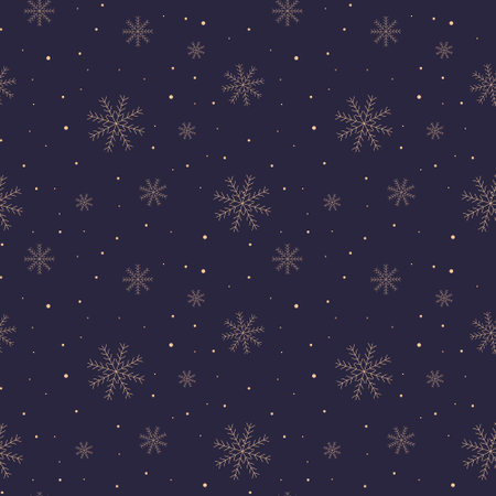 Seamless pattern, delicate golden snowflakes on a blue background. Print, christmas background, vectorのイラスト素材