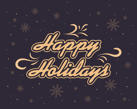 Christmas card. Golden congratulations on a dark night background with snowflakes. poster, vectorのイラスト素材
