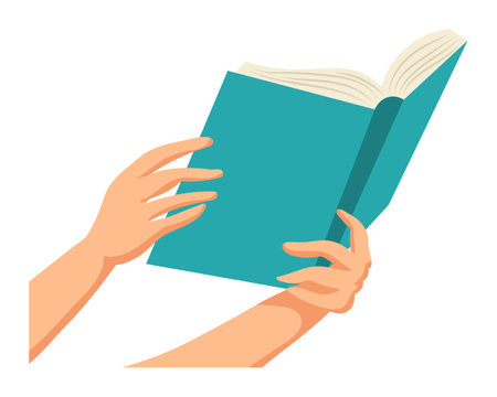 Women's hands with a book. Reading hobby concept. illustration, vectorのイラスト素材