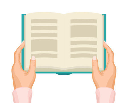 Women's hands with a book. Reading hobby concept. illustration, vectorのイラスト素材