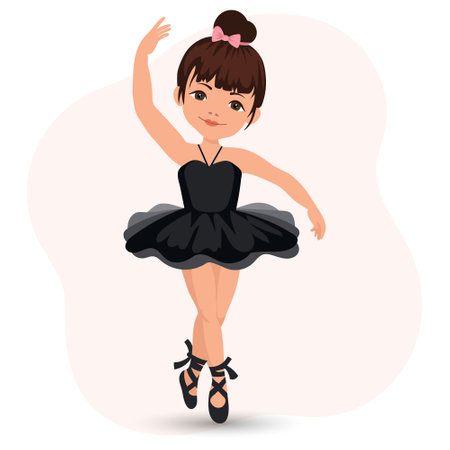 Little cute girl dancing ballerina in dress and pointe shoes. illustration, vectorのイラスト素材