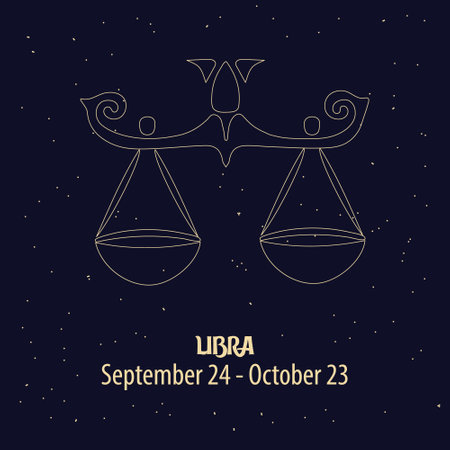 Horoscope, zodiac sign Libra, golden design on a blue starry background. illustration, vector