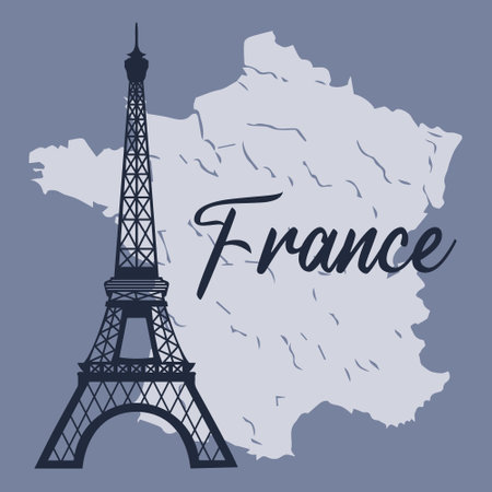 Eiffel tower on the background of the map of France. Print, poster, illustration, vectorのイラスト素材